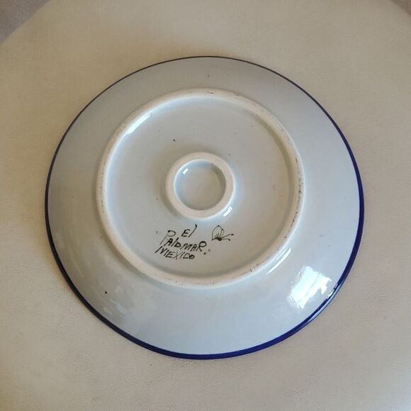 Ken Edwards VTG Tonala 8.5" Shallow Bowl El Palomar Hand Painted  Butterfly mark - Picture 4 of 7